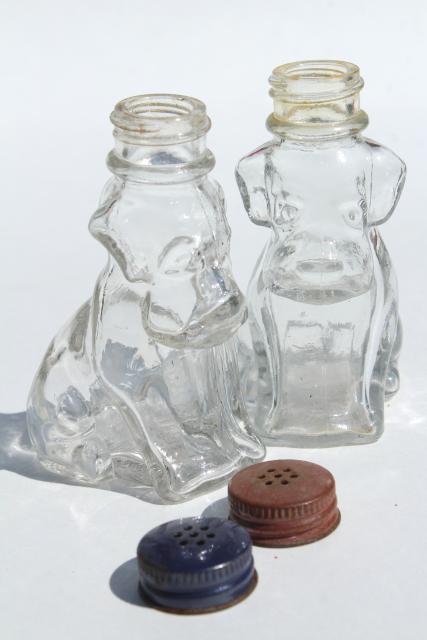 photo of vintage pressed glass S&P shakers or candy containers, bulldog pit bull mastiff dogs #2