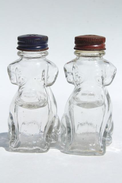 photo of vintage pressed glass S&P shakers or candy containers, bulldog pit bull mastiff dogs #4