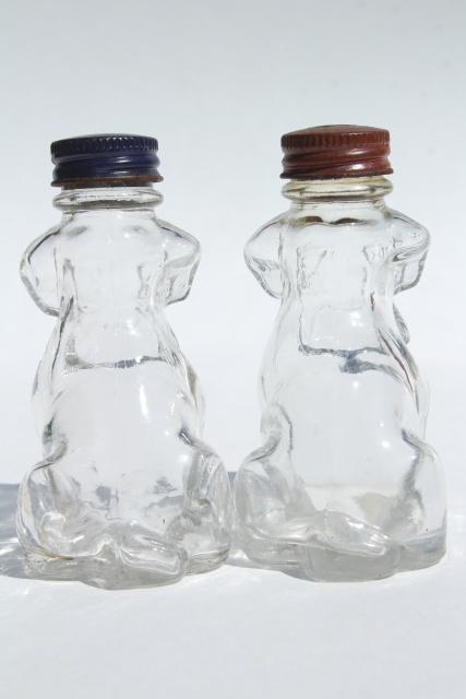 photo of vintage pressed glass S&P shakers or candy containers, bulldog pit bull mastiff dogs #6