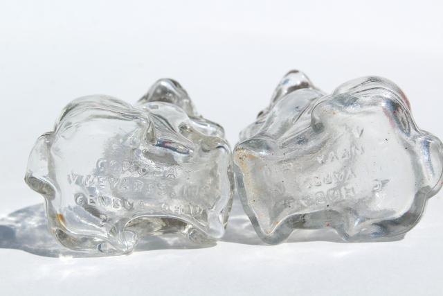 photo of vintage pressed glass S&P shakers or candy containers, bulldog pit bull mastiff dogs #8