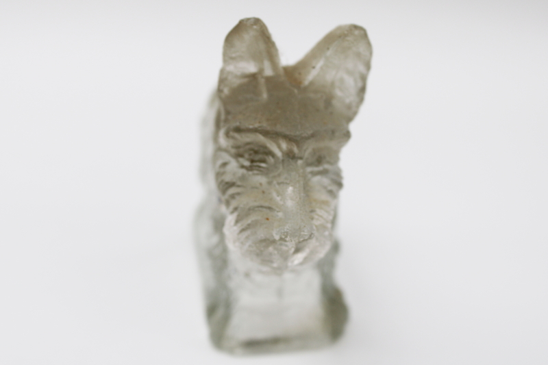 photo of vintage pressed glass Scottie dog figural candy container, clear glass Scotty #4
