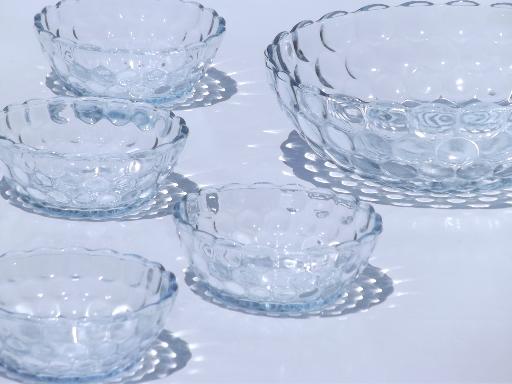 photo of vintage pressed glass berry bowls set, blue bubble pattern depression glass #1