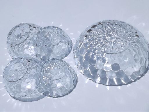 photo of vintage pressed glass berry bowls set, blue bubble pattern depression glass #5