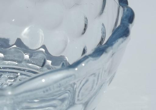 photo of vintage pressed glass berry bowls set, blue bubble pattern depression glass #7