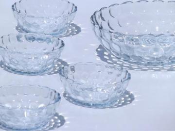 catalog photo of vintage pressed glass berry bowls set, blue bubble pattern depression glass