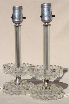 catalog photo of vintage pressed glass boudoir lamps, 50s hollywood regency vanity lamp set