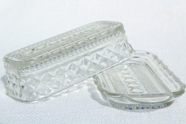 photo of vintage pressed glass butter dish, Anchor Hocking Wexford pattern plate & cover #3