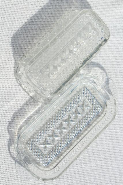 photo of vintage pressed glass butter dish, Anchor Hocking Wexford pattern plate & cover #4