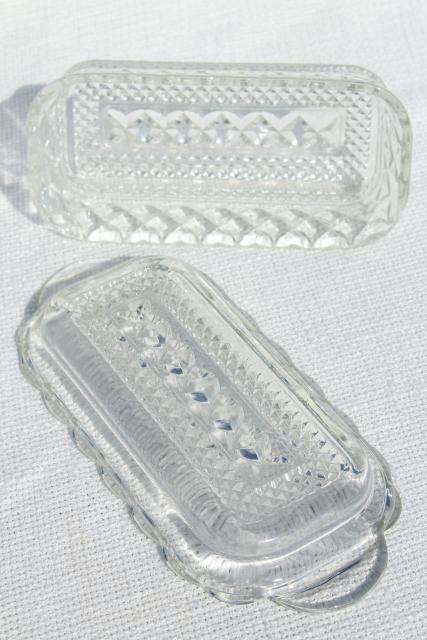 photo of vintage pressed glass butter dish, Anchor Hocking Wexford pattern plate & cover #5