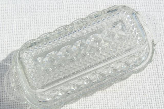 photo of vintage pressed glass butter dish, Anchor Hocking Wexford pattern plate & cover #6