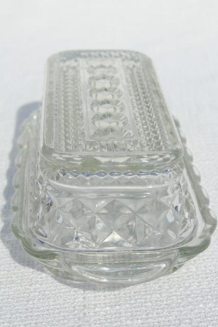 photo of vintage pressed glass butter dish, Anchor Hocking Wexford pattern plate & cover #7