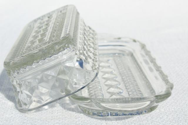 photo of vintage pressed glass butter dish, Anchor Hocking Wexford pattern plate & cover #8