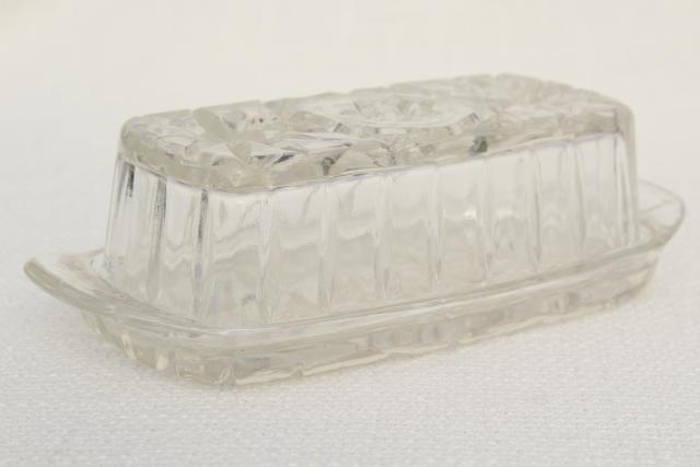 photo of vintage pressed glass butter dish, Anchor Hocking prescut plate & cover #1
