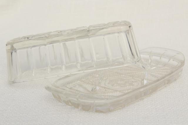 photo of vintage pressed glass butter dish, Anchor Hocking prescut plate & cover #3