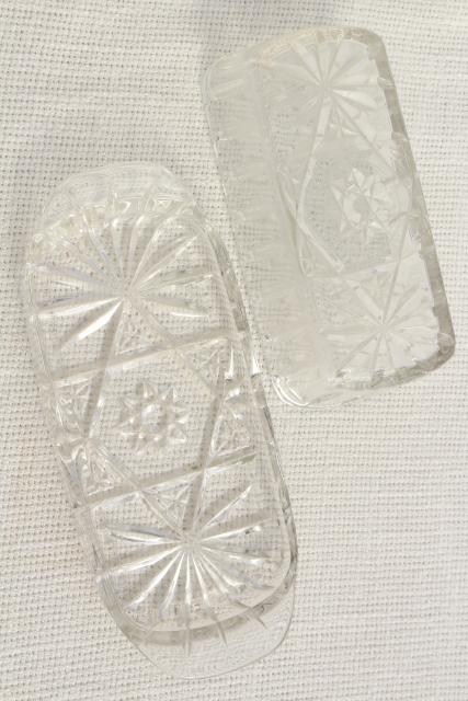 photo of vintage pressed glass butter dish, Anchor Hocking prescut plate & cover #7