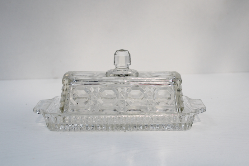 photo of vintage pressed glass butter dish, Federal glass Windsor pattern butter plate cover dome #1