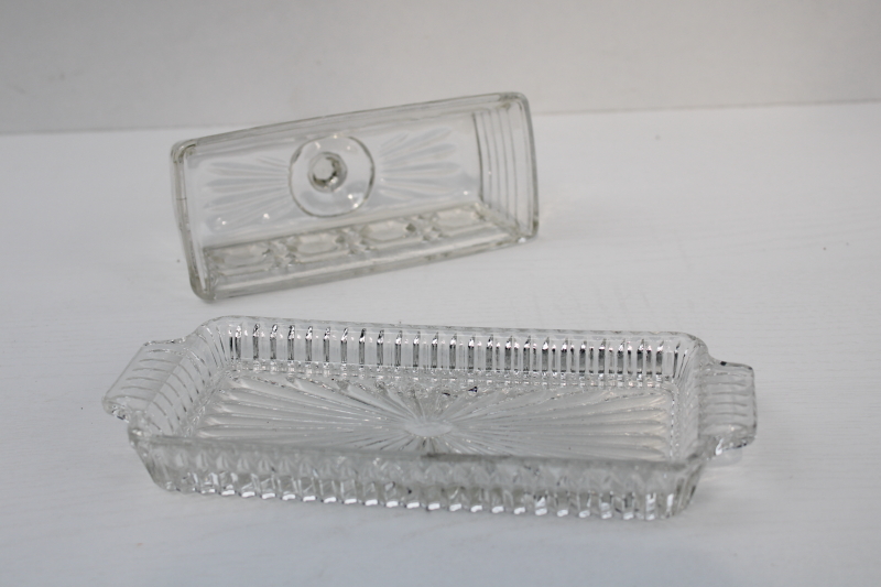 photo of vintage pressed glass butter dish, Federal glass Windsor pattern butter plate cover dome #2