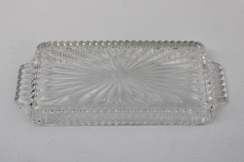 photo of vintage pressed glass butter dish, Federal glass Windsor pattern butter plate cover dome #4