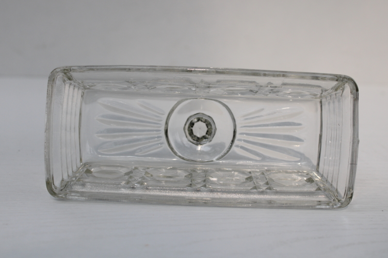 photo of vintage pressed glass butter dish, Federal glass Windsor pattern butter plate cover dome #6