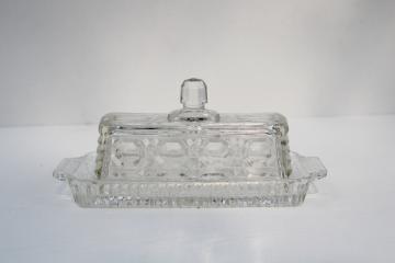 photo of vintage pressed glass butter dish, Federal glass Windsor pattern butter plate cover dome