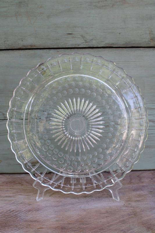 photo of vintage pressed glass cake plate, bubble pattern Federal glass plate for cake cover #1