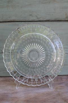 catalog photo of vintage pressed glass cake plate, bubble pattern Federal glass plate for cake cover