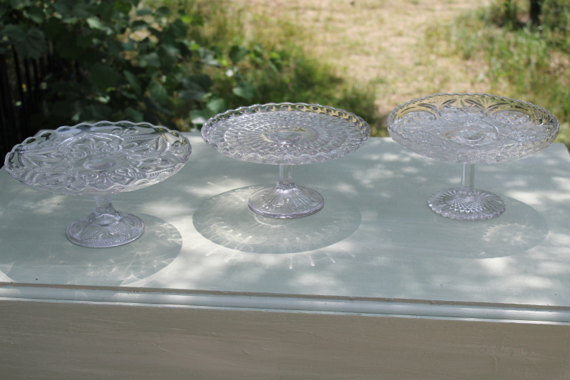 photo of vintage pressed glass cake plate stands instant collection grouping of mismatched pattern glass #1
