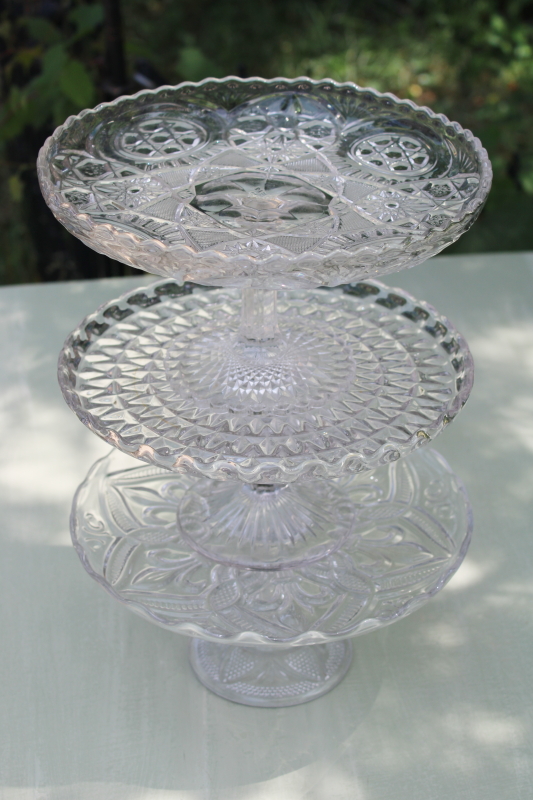 photo of vintage pressed glass cake plate stands instant collection grouping of mismatched pattern glass #2