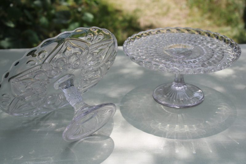 photo of vintage pressed glass cake plate stands instant collection grouping of mismatched pattern glass #4