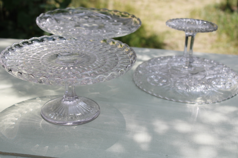 photo of vintage pressed glass cake plate stands instant collection grouping of mismatched pattern glass #7