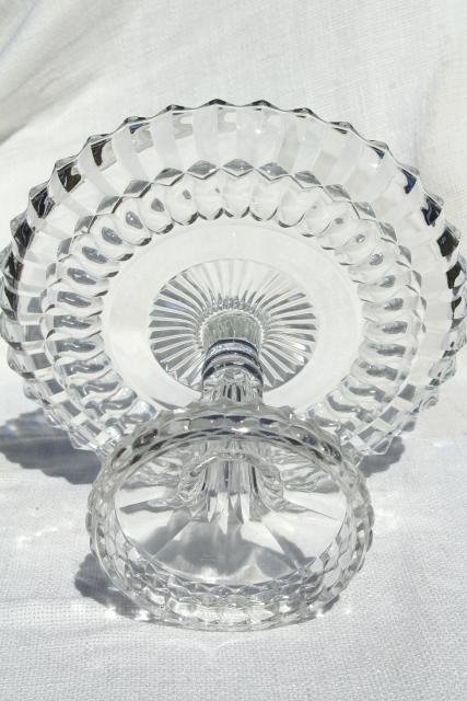 photo of vintage pressed glass cake stand, bullseye pattern pedestal plate in crystal clear glass #2