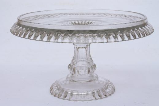 photo of vintage pressed glass cake stand, crystal clear pattern glass pedestal dessert plate #1