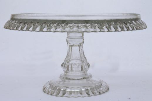 photo of vintage pressed glass cake stand, crystal clear pattern glass pedestal dessert plate #2