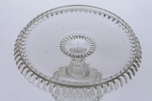 photo of vintage pressed glass cake stand, crystal clear pattern glass pedestal dessert plate #3