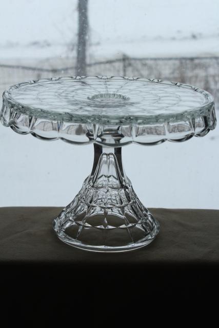 photo of vintage pressed glass cake stand dessert plate, crystal clear Constellation pattern #1