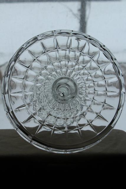 photo of vintage pressed glass cake stand dessert plate, crystal clear Constellation pattern #3