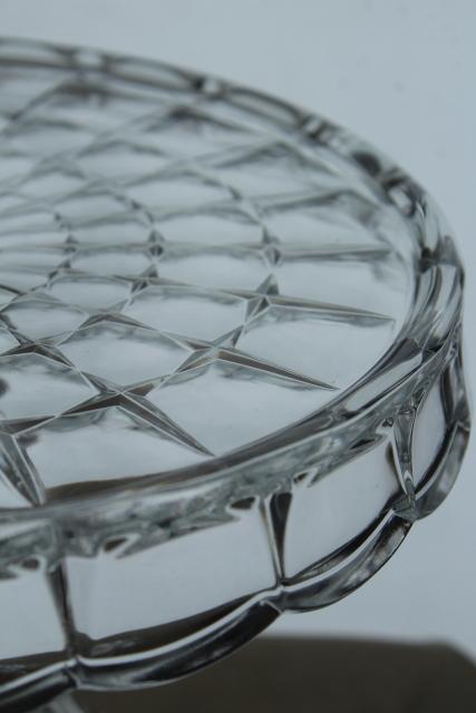 photo of vintage pressed glass cake stand dessert plate, crystal clear Constellation pattern #4