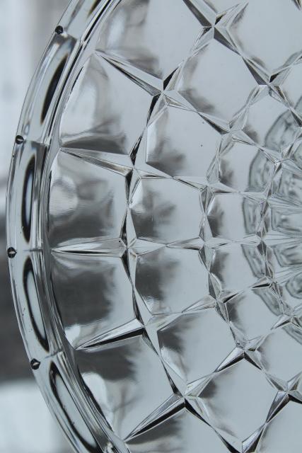 photo of vintage pressed glass cake stand dessert plate, crystal clear Constellation pattern #6