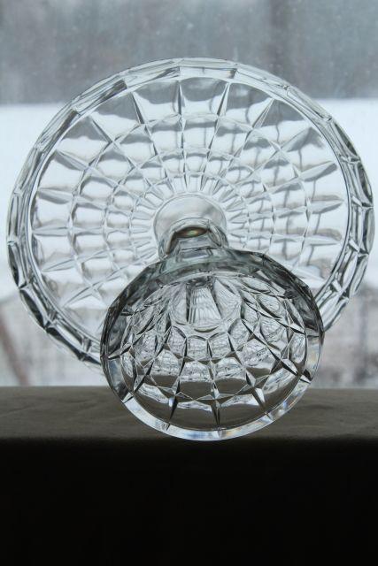 photo of vintage pressed glass cake stand dessert plate, crystal clear Constellation pattern #9