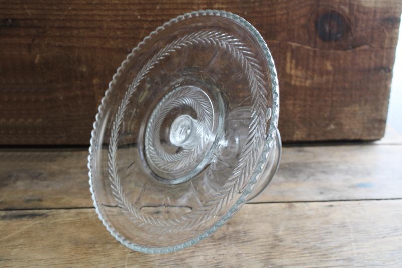 photo of vintage pressed glass cake stand pedestal plate, laurel wreath pattern tiffin glass? #1