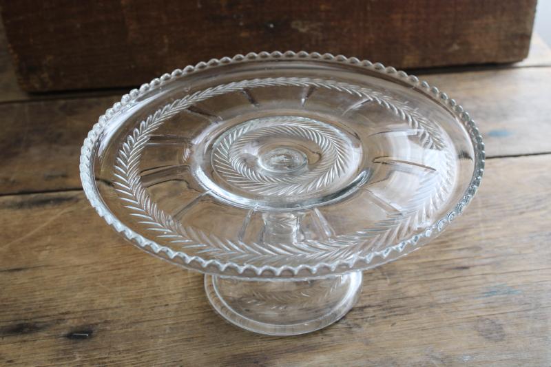 photo of vintage pressed glass cake stand pedestal plate, laurel wreath pattern tiffin glass? #2