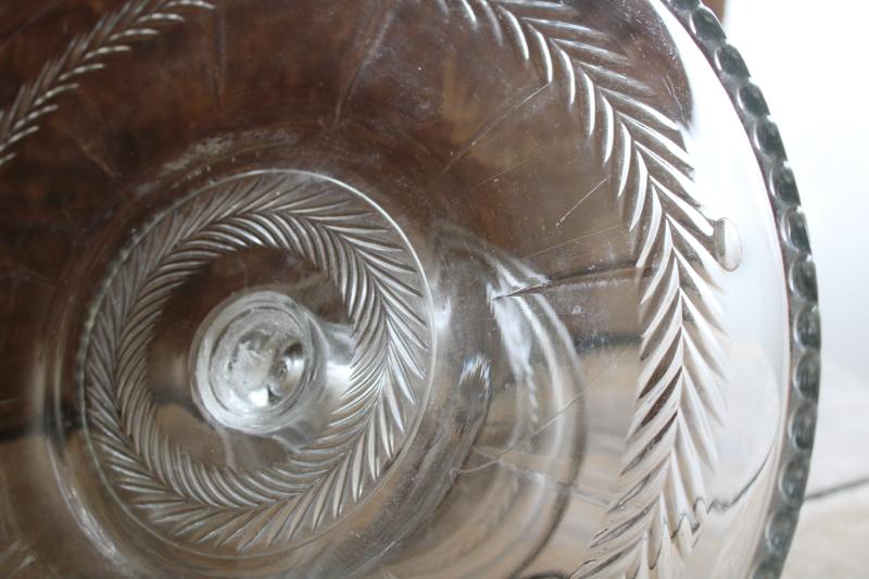 photo of vintage pressed glass cake stand pedestal plate, laurel wreath pattern tiffin glass? #3