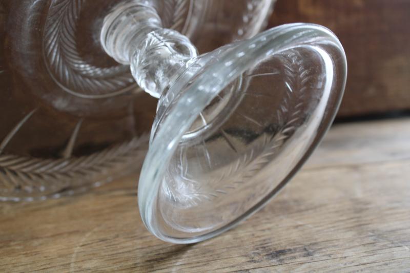 photo of vintage pressed glass cake stand pedestal plate, laurel wreath pattern tiffin glass? #9