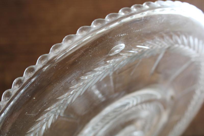 photo of vintage pressed glass cake stand pedestal plate, laurel wreath pattern tiffin glass? #10