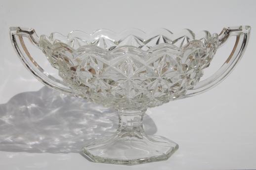 photo of vintage pressed glass compote bowl w/ trophy handles, loving cup vase diamond block pattern #1