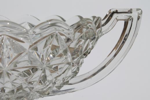 photo of vintage pressed glass compote bowl w/ trophy handles, loving cup vase diamond block pattern #6