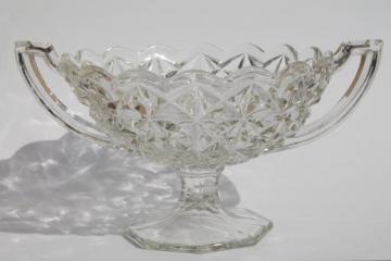 catalog photo of vintage pressed glass compote bowl w/ trophy handles, loving cup vase diamond block pattern