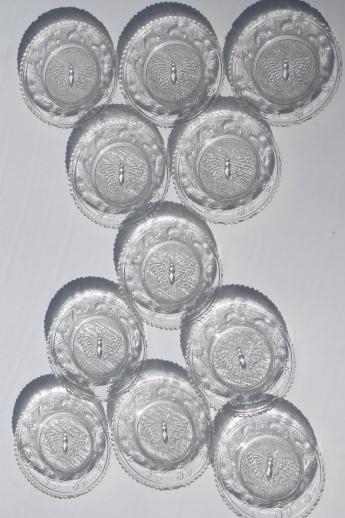 photo of vintage pressed glass cup plates w/ butterflies, butterfly pattern butter plate set #2