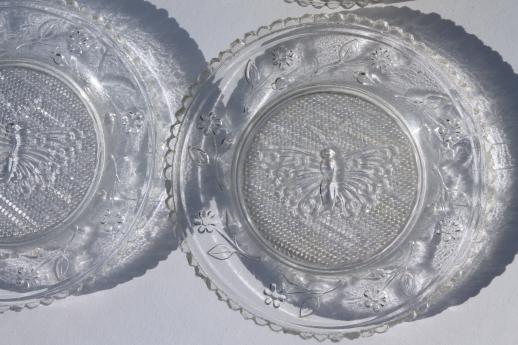 photo of vintage pressed glass cup plates w/ butterflies, butterfly pattern butter plate set #5