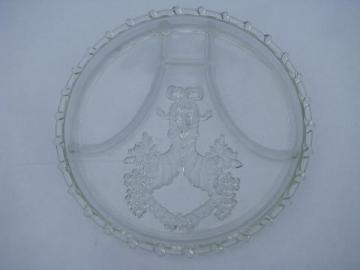 catalog photo of vintage pressed glass divided serving plate tray, intaglio pattern w/ rope border